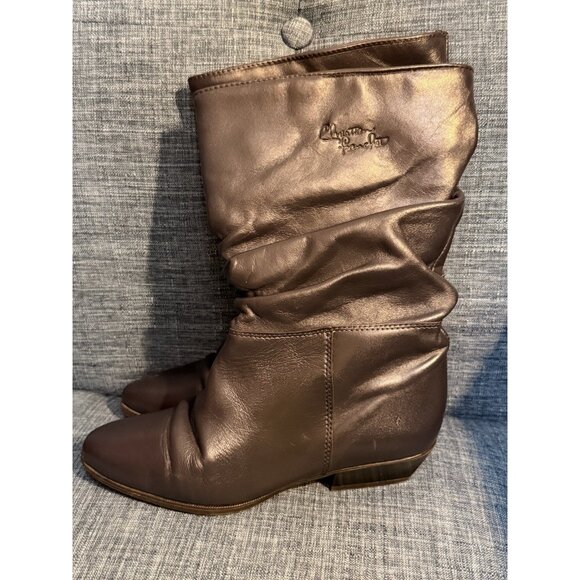 Christian Franchet Shoes - Vintage 1970s Christian Franchet Navy Blue Slouch Leather Boots Canada 36/6